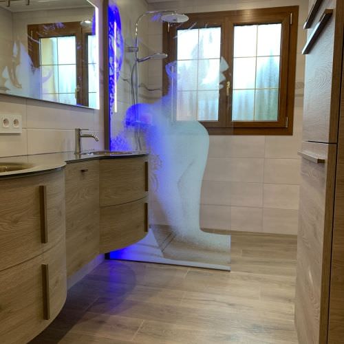 rénovation salle de bain aspect bois